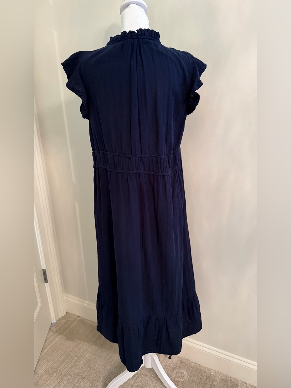 Navy Blue V-Neck Midi Dress - Picture 3 of 4